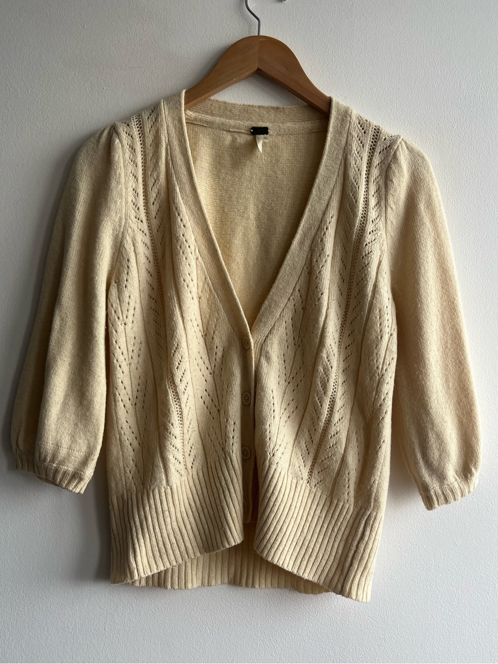 Cream Pointelle Knit Cardigan Cottagecore Coquette Soft Girl Boho Knit Top Sz L